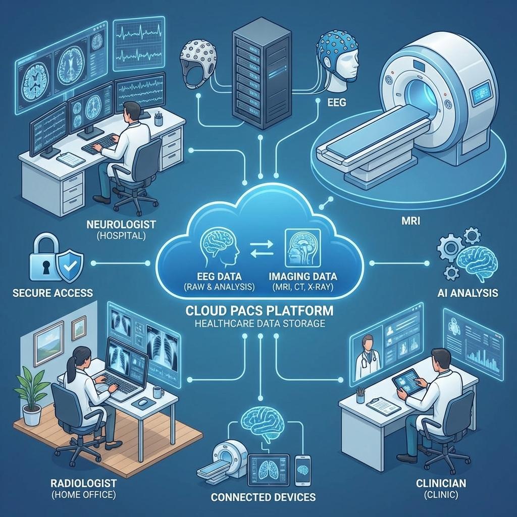 Cloud PACS enabling remote access to EEG and imaging data for neurologists